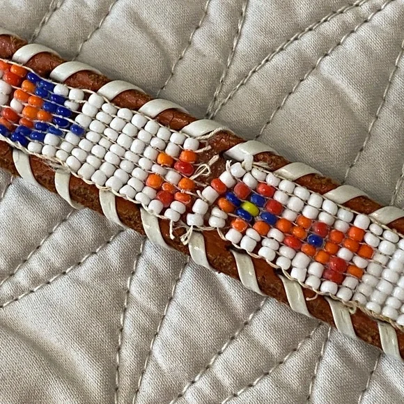 Vintage Beaded Brown Leather Belt - Picture 15 of 16